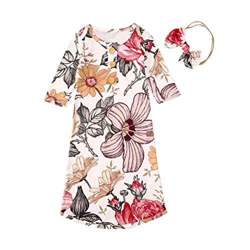 Baby Boy Girl Nightgowns Floral Sleepy Gown 0-6M Sleeping Bag Pajamas Set (3-6Months, White)
