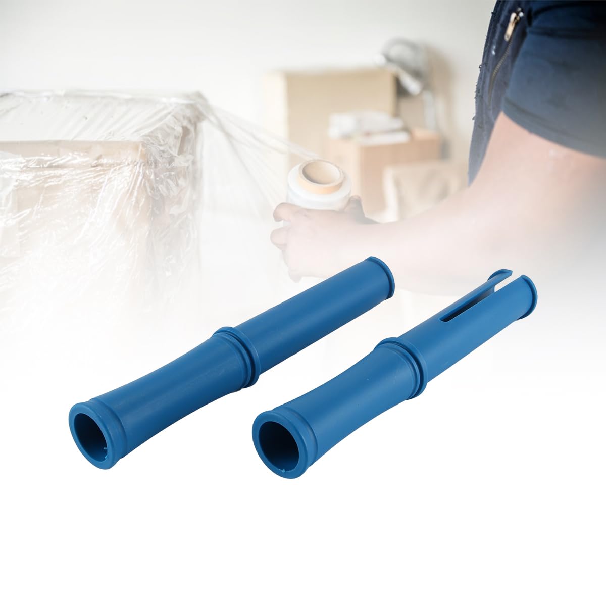 Lot De 2 Rouleaux De Film Rétractable Avec Poignées Et Distributeur De Film Étirable Pour Emballage De Produits, Bleu