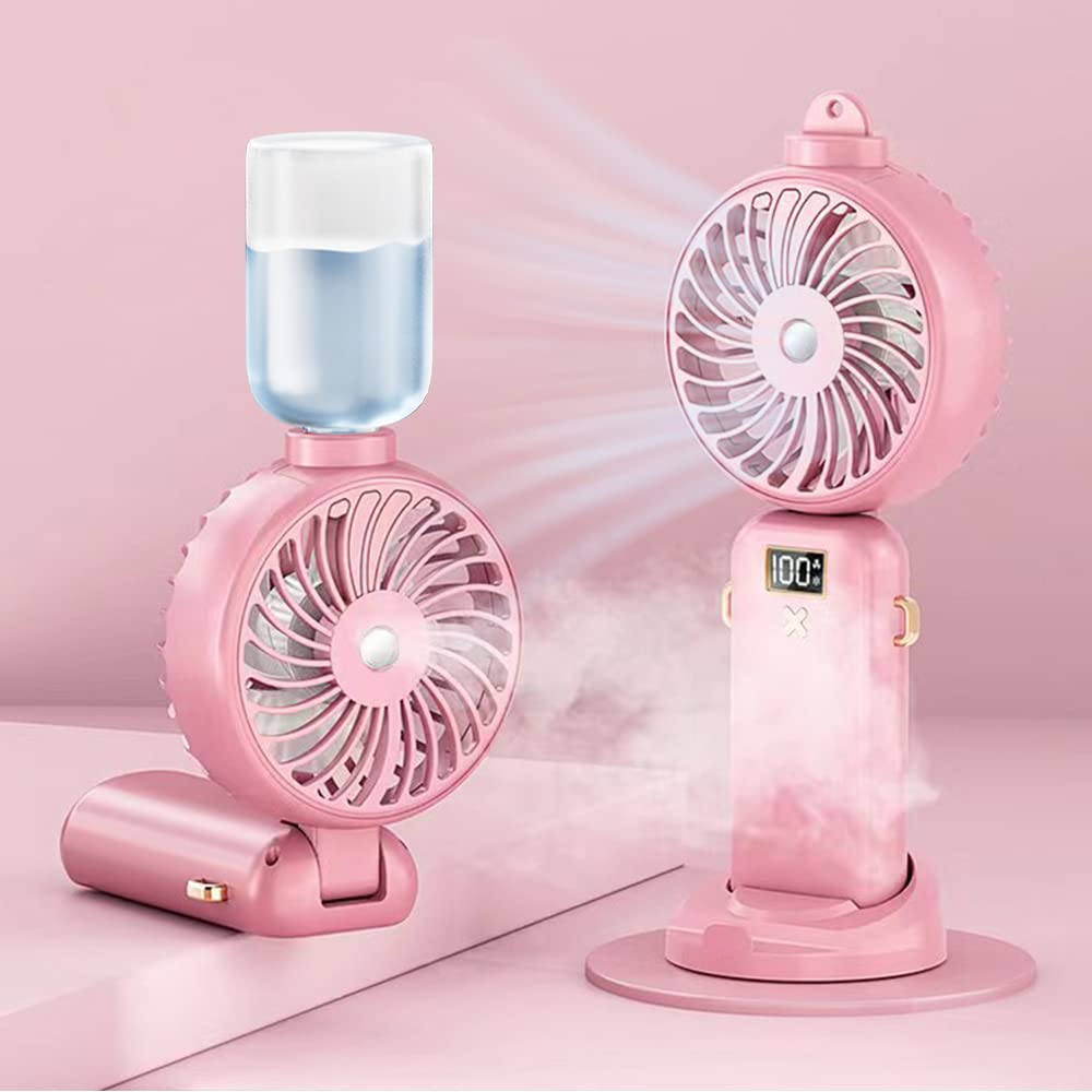 GIACOMO Mini Ventilatore Portatile USB 5000 MAh – 5 Velocità, Pieghevole, Silenzioso, Con Display E Base (Rosa) - 5
