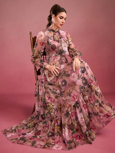 Image of TOLEEN Summer Casual Dresses for Women 2024 Spring Fashion Boho V Neck Long Sleeve Ruffle Floral Print Elegant Maxi Dress