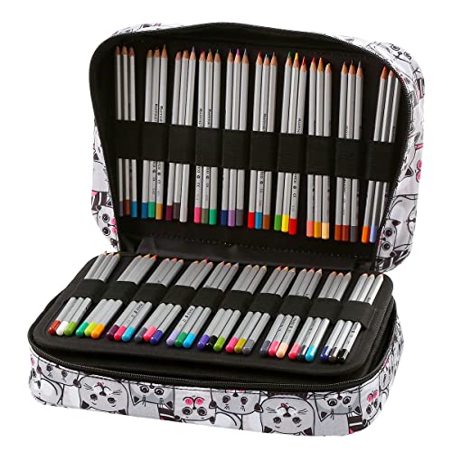 Image of Colored Pencil Case 100 Slots hold 300 pcs Pencils or 200 gel pens. Organizer Large Capacity with Handy Wrap Portable Multilayer Holder for Watercolor Pencils & Gel Pen Markers