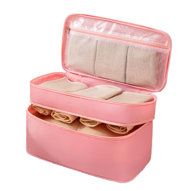 Travel Bra & Underwear Organizer: Portable Multi-compartment Storage Pouch, Washable Foldable Design for Essentials (Pink)