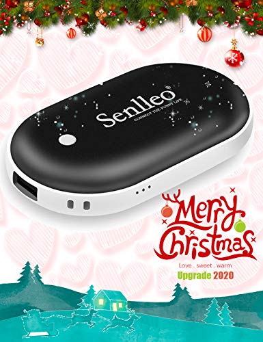 Senlleo Rechargeable Hand Warmer, 5200mAh PowerBank : Larger Capacity and Double-Sided Pocket Warmer Compatible with iPad iPhone Samsung All Android Smartphone, Winter Gift for Men Women(Black)