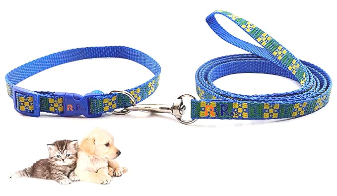 Woofy 10 MM Puppy Collar and Leash Set - Puppy Printed Adjustable Nylon Collar with Leash for Cat and Puppy, Quick Release and Breathable Collar with Bell for Puppies, Small Dog & Cat (Blue) (B0BYN4X5LK) Amazon Price History, Amazon Price Tracker