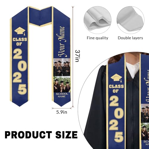 Custom Graduation Stole - Personalized Graduation Sash Stole with Photo/Text, Customized Class of 2025 Graduation Gifts3