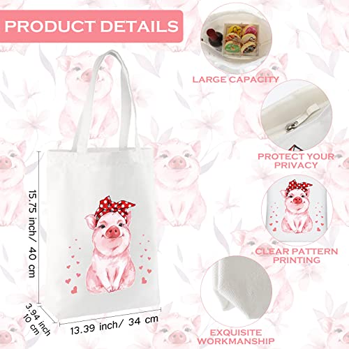 Sieral 2 Pcs Pigs Lover Gift for Girl Women Travel Cosmetic Bags Pig Portable Makeup Zipper Pouch & Canvas Tote Bag Reusable Piggy Funny Shopping Animal Gift, White3