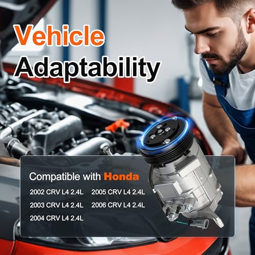 Image of AC Compressor with Clutch Compatible For Honda CRV 2.4L L4 2002-2006 | Air Conditioning Compressor Replacement# 10663AC 38810PNB006 38870PNB006, 10345240