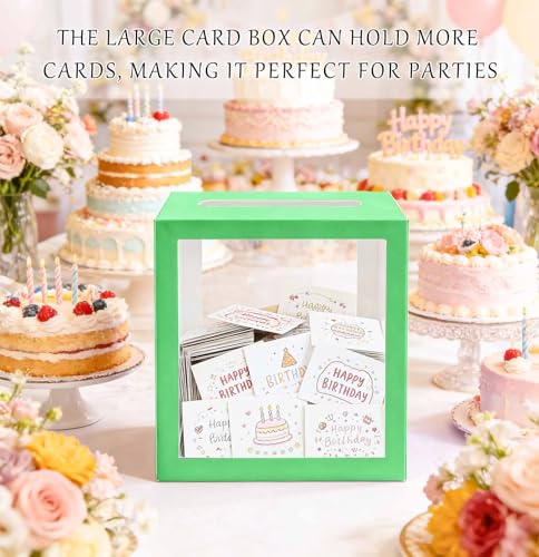 Image of SietDESEO Sage Green Card Box for Party with Clear Window Large Gift Card Box Holder for Wedding Reception Birthday Graduation Baby Shower Raffle Ticket Box