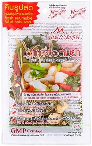 Mae-Kaan Brand, Tom Yum Soup Vegetables Set, Lemongrass, Galangal, Kaffir Lime Leaves, Chili, Onion, Parsley 15g X 4 Packs