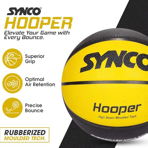 Image of Synco Hooper Basketball Size-7 | Men's Basketball | Moulded Technology | 8 Panel | Suitable for Indoor & Outdoor Games (Yellow Black)
