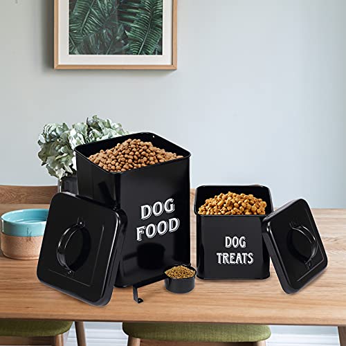 Pethiy Dog Food And Treats Containers Set With Scoop For Dogs-Vintage White Powder-Coated Carbon Steel - Tight Fitting Lids - Storage Canister Tins Small-Black #TOP4