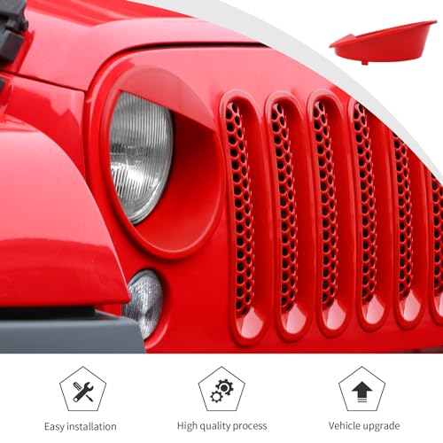 Image of JWWY Front Grille Insert Radiator Grille Grillwork Surround Assembly Inserts Headlight Headlamp Cover Trim Set Fit for 2007-2017 Jeep Wrangler JK JKU Exterior Accessories 9pcs Red