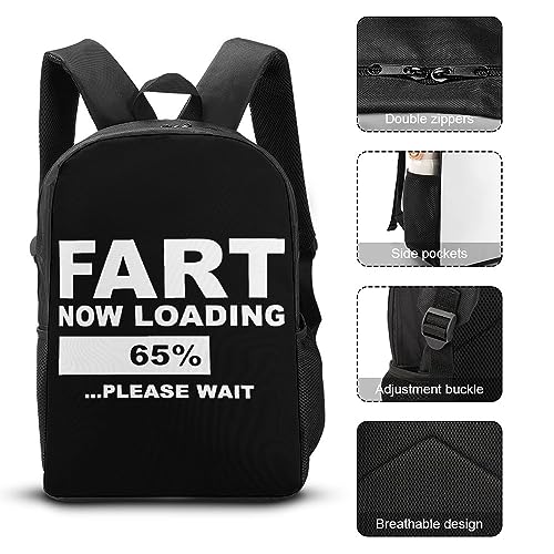 Fart Now Loading Please Wait Print 17 Inch Daypack Travel Laptop Backpack Unisex Large Capacity Shoulder Backpacks Funny Graphic4