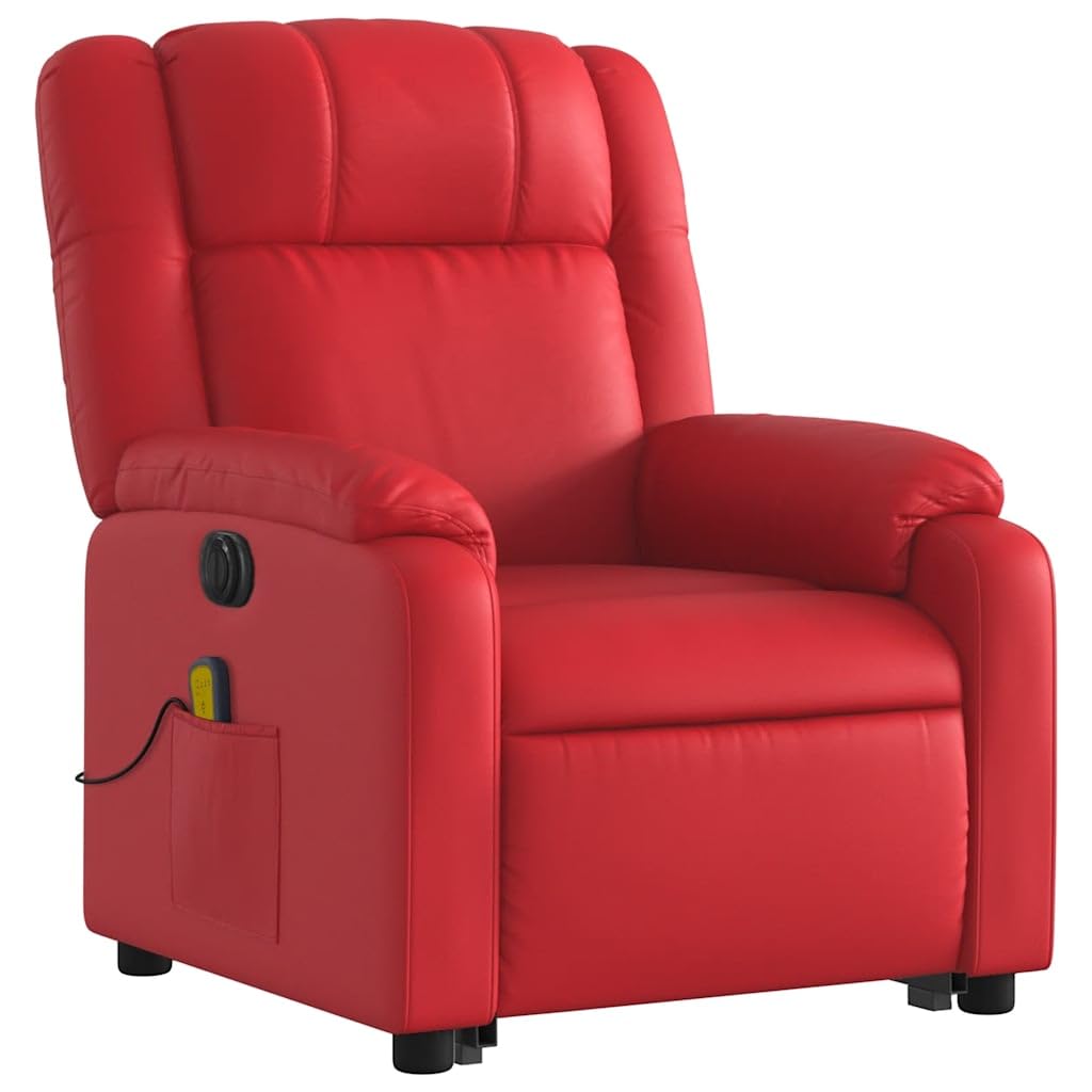Sillón elevador eléctrico reclinable rojo de piel sintética con masaje y vibración, 6 puntos de masaje, función de elevación e inclinación de 135 grados, mando a distancia