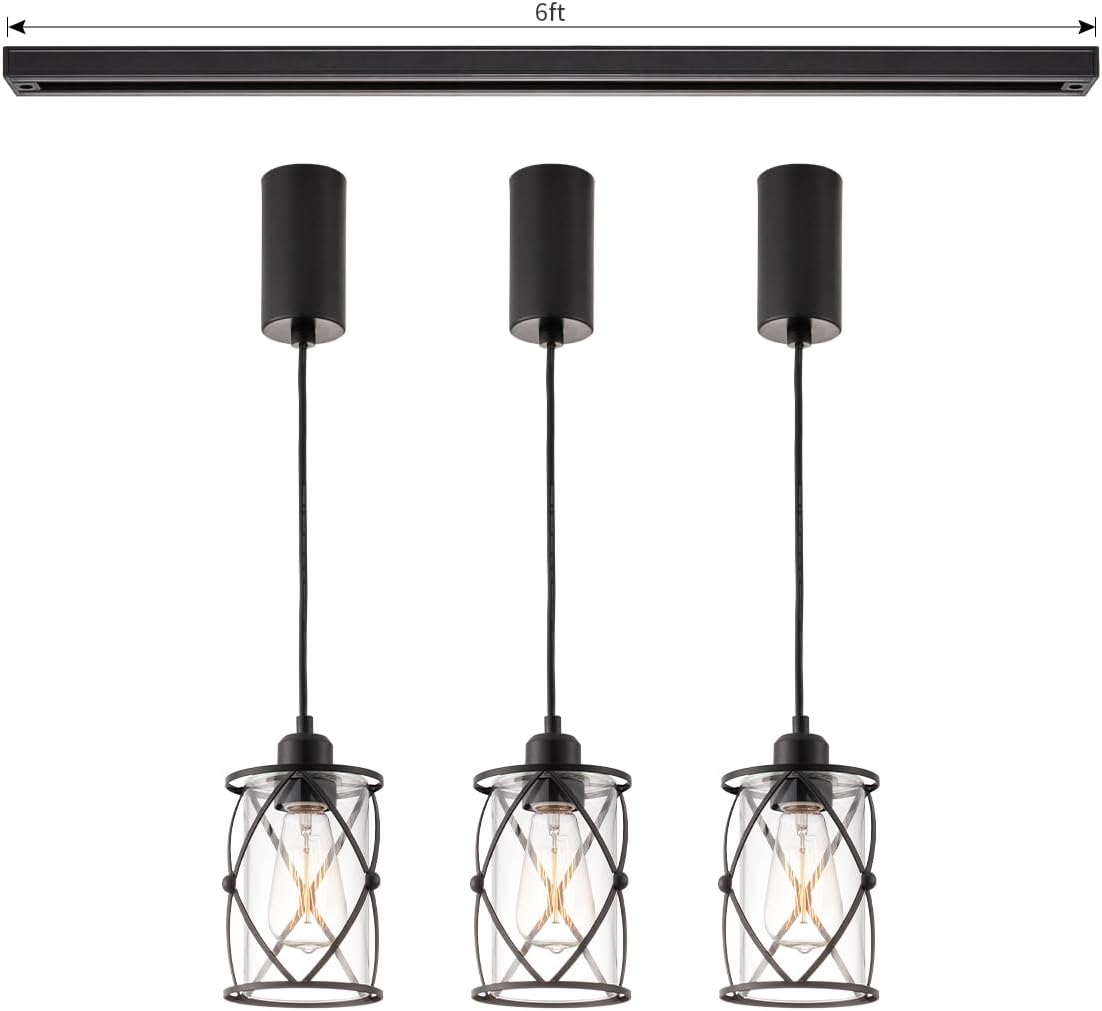 mirrea H-Type Matte Black Track Lighting Pendant with Black H Type 6-feet Track