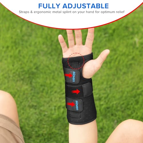 Sioven Carpal Tunnel Wrist Support Brace with 3 Straps Metal Splint Stabilizer - Carpal Tunnel Wrist Splint for Sprains, and Tendonitis (Black, Right Hand L/XL) - Image 5