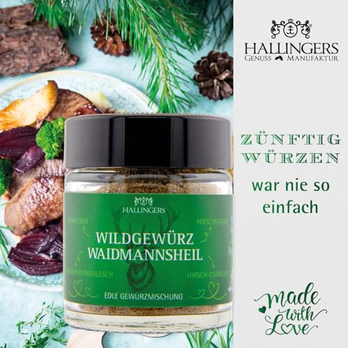Hallingers Genuss Manufaktur Wild-Grillgewürze Geschenkset – 3 würzige Gewürze für Wild & Grillgerichte in edler Wunderdose, Gewürze Set 'Waidmannsheil', Geschenkidee für Jäger & Grillfans Weihnachten
