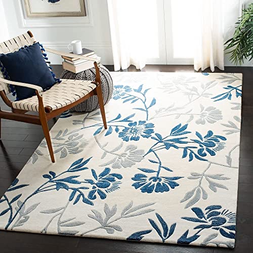 Image of Export Quality Handtufted Woolen Carpet for Living Room Bedroom & Hall - Color - White /Blue - Size - 12 x 18 Feet