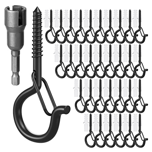 GIPTIME 32 Set Q Hanger String Light Hook, Ceiling Hooks Screw Christmas Rope Light Clips, Fairy Lights Plants Wind Chimes Decoration Hanging Safety Buckle Design, Include Wing Nut Driver