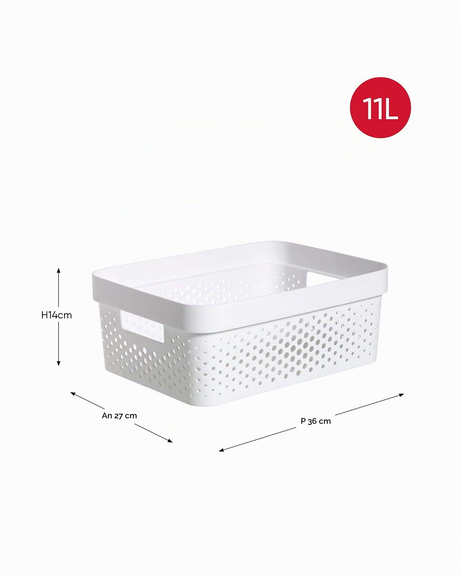 Curver Infinity Set de 4 Cestas con Tapa Reciclado (2 uds Tamaño M 11L y 2 uds Tamaño L 17L), Color Blanco