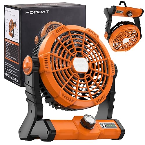 homdat Camping Ventilator mit 20000 mAh Akku, LED-Licht und Haken, 270°...