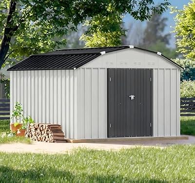 Patiowell 10 X 12 FT Barn Style Metal Storage Shed for Outdoor, Steel Yard Shed with Design of Lockable Doors, Utility and Tool Storage for Garden, Backyard, Patio, Outside Use