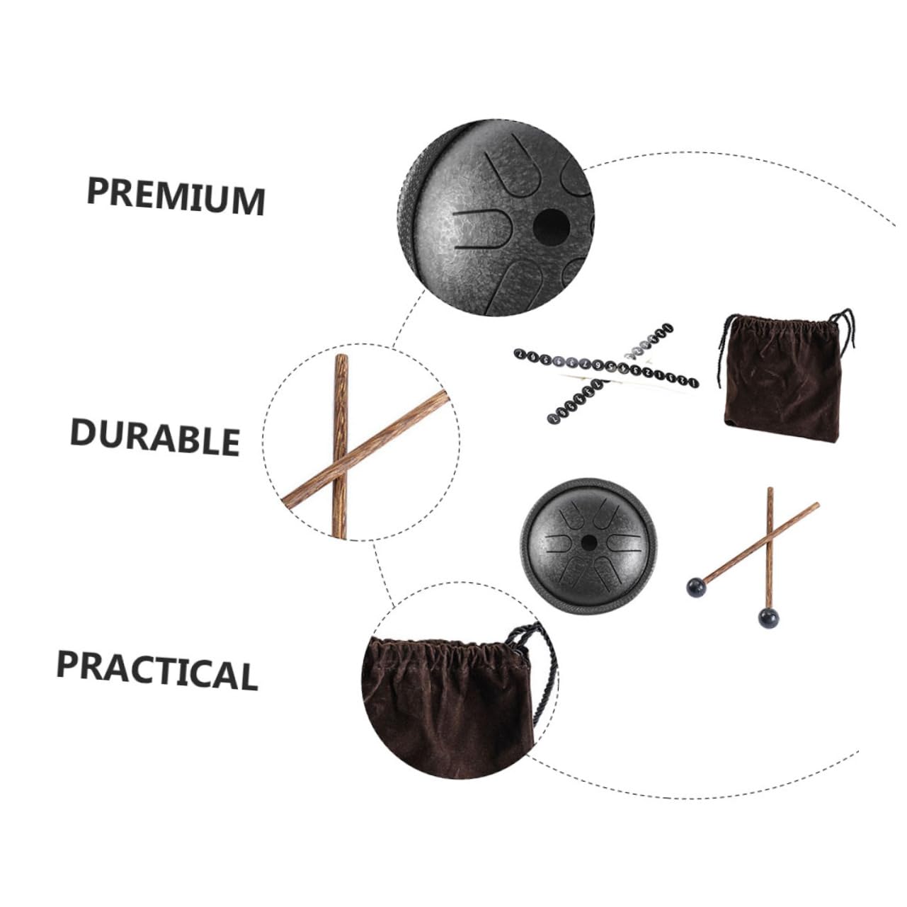 ifundom 6-piece Pocket Drum Set 5.5 Inch Pan Hand Drum Music Instrument for Music Therapy Meditation Boys and Girls Learning Stage Show