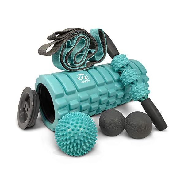 321 STRONG 5 in 1 Foam Roller Set with Hollow Core Deep Tissue Massager, Muscle Roller Stick, Stretching Strap, Spikey Plantar Fasciitis Ball, and Carry Bag, with 4K eBook
