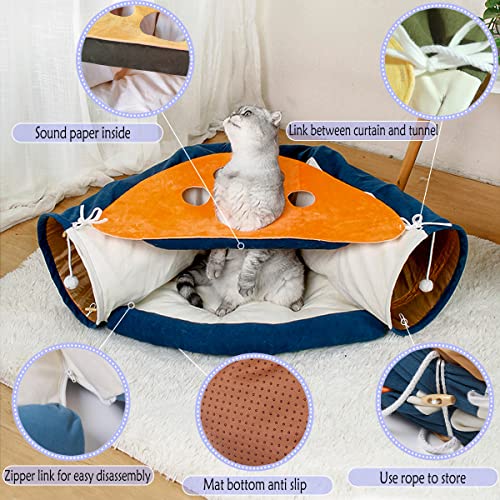 Image of LEFTSTARER 2-in-1 Collapsible Cat Tunnel for Indoor Bed and Hideout - Pet Dog Rabbit Bunny Ferret Tunnel Tubes Toys with Removable Washable Mat, Tower Wheel Stuff