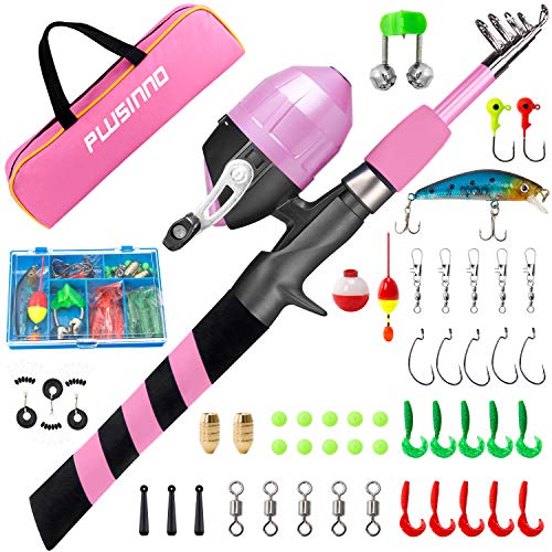 PLUSINNO Kids Fishing Pole, Portable Telescopic Fishing Rod and Reel
