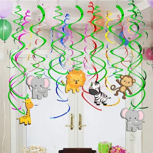 Image of Propsicle Prosicle Birthday Jungle Theme Kids Party Decoration Swirls Animal Cutouts Forest Safari Hanging Paper Decor Monkey Lion Elephant