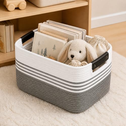 Image of 12.8GAL Small Cute laundry basket for nursery, Boho Square storage basket for Living Room Decor, Kids Girls Boys Toys Stuffed Animal Decorative Short Hamper for Dirty Clothes, Bath Towel Mix Black