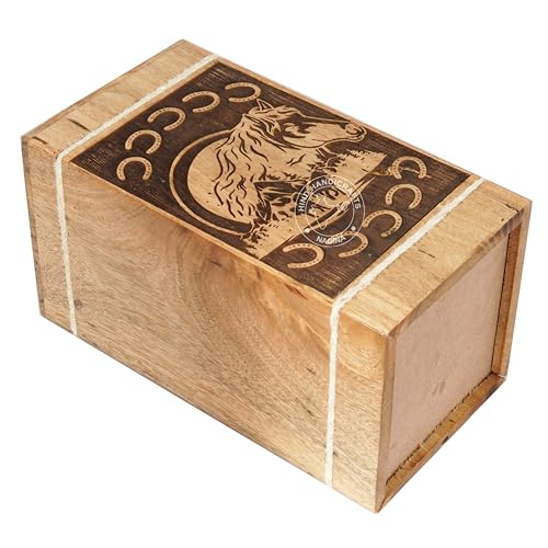 Image of Handcrafted Floral Engraved Wooden Urns for Human Ashes Adult Large - Cremation Urn for Ashes - Burial Urn for Columbarium - Funeral Urn Box (Horse 3, 250 LB - Hardwood)