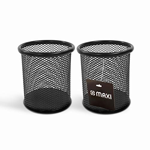 Maxi Mesh Pen and Pencil Holder Metal Mesh Office Desk Pen Organizer Black-2pcs