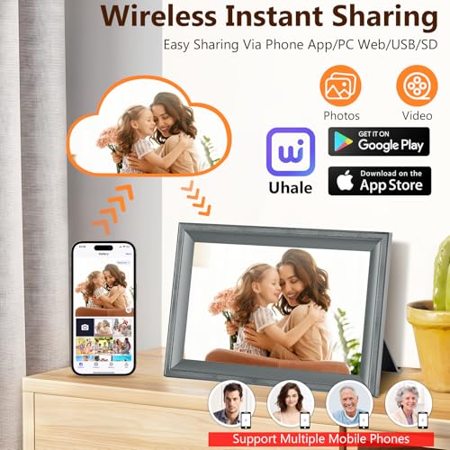 undefined Digital Picture Frame WiFi Grey Send Photos from Phone16GB Storage Smooth System 10.1inch 1280x800 IPS Touch Screen Digital Photo Frame Auto-Rotate Wall Mountable の商品画像 2