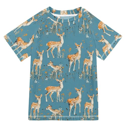 Short Sleeve Girls Bathing Suit Girls Rash Guard Swimsuit Kids Rash Guard 9-10T Sweet Deer