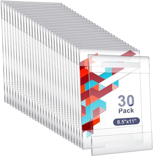 Kigley 30 Packs Wall Mount Acrylic Sign Holder with Tape Clear Acrylic Sign Holder Wall Signage Document Door Signage Paper Rack Menu Rack Poster for Office Store Restaurant No Drilling(8.5 x 11 In)