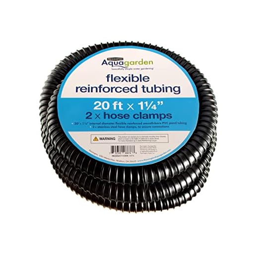 Aquagarden Flexible Reinforced Pond Tubing, 20ft x 1 1/4” Internal Diameter, Smooth-bore PVC Pond, Includes 2 stainless steel Hose Clamps, Corrugated, Tough and Strong