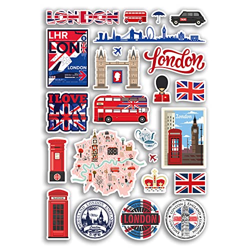 Feuille d'autocollants en vinyle A4 - Monuments de Londres - England City UK Big Ben - Drapeau de...