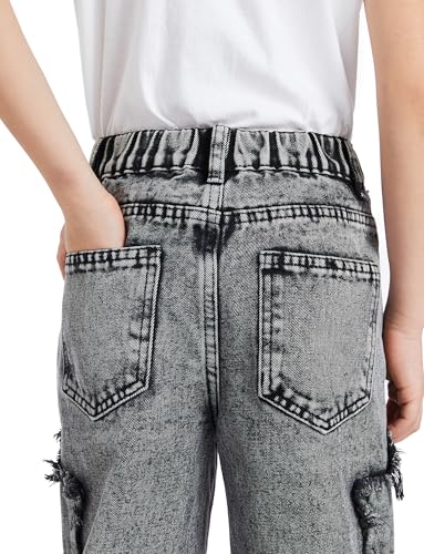 SEAUR Boys Jeans Elastic High Waist Denim Pants Teen Cargo School Trousers Baggy Wide Leg Joggers4