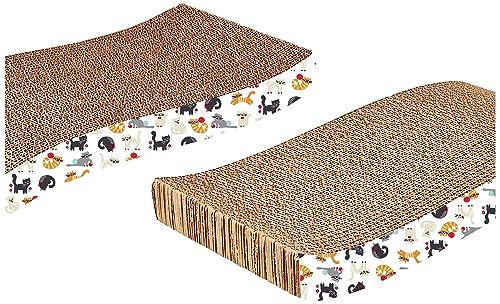 Image of Amazon Basics Cat Scratch Pad with Catnip | Corrugated Cat Scratcher Cardboard for Cats and Kitten for Furniture Protection | Pack of 2| 15 x 7.5 x 3 inch