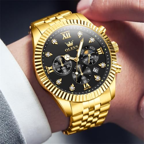 Image of OLEVS Watch for Men Analog Quartz Stainless Steel Moon Phase Calendar Chronograph Diamond Watches Waterproof Wrist Watch Luminous