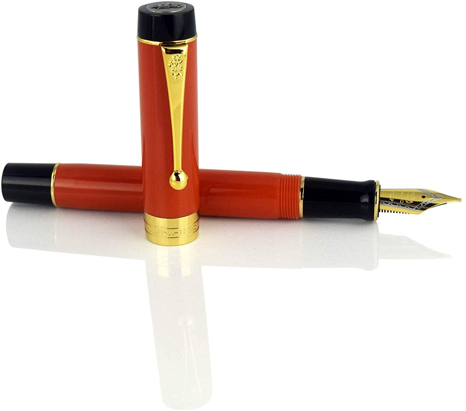 Levin Jinhao Century Series 100 Fountain Pen, Orange Red, 18KGP Nib With  Ink Converter, Golden Clip, Gift Box
