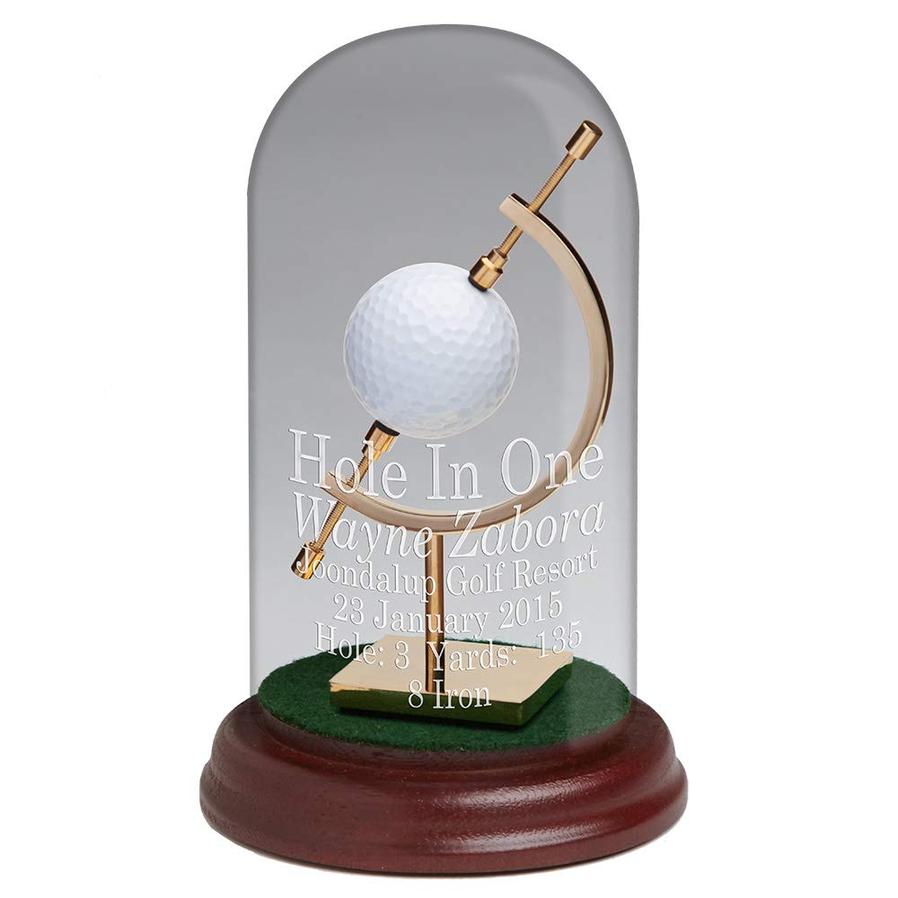 Glass Dome Golf Hole-in-One Display |Two Color Options | Multiple Sandcarved Engraving Included | Made in The USA