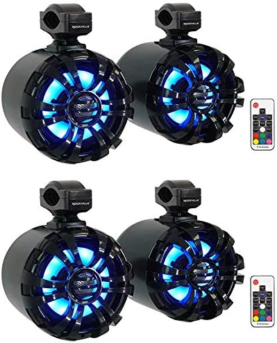Rockville WB65KLED - Altavoces de torre de wakeboard marinos de 600 W, 6.5 pulgadas, 4 ohmios, iluminación LED, giro de 360 grados, impermeable, con