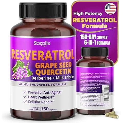 Resveratrol 24,000mg with Grape Seed + Quercetin Berberine + Milk Thistle Powerful Anti-Aging - USA Made & Tested (150-day Supply (Pack of 1)) Cover