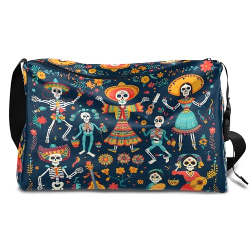 Gym Bags for Men 14.8 Inch Lightweight Carry On Bags for Airplanes Waterproof Duffle Bag for Travel, Dark Retro Skull Printing