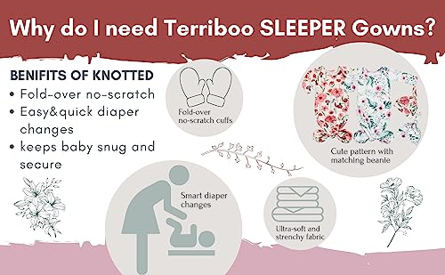 Newborn Baby Boy Long Sleeve Sleeper Gown with Mittens Knotted Gown Coming Home Outfit Nightgown Hat Set 2 Pieces2