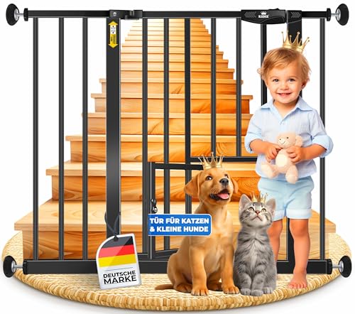 KIDIZ® Cancelletto di Sicurezza per porte, Cancelletto per Bambini, con Porta per Cani e Gatti, senza foratura, espandibile, combinabile con i mandrini a Y, girevole, 88-101 cm - Nero