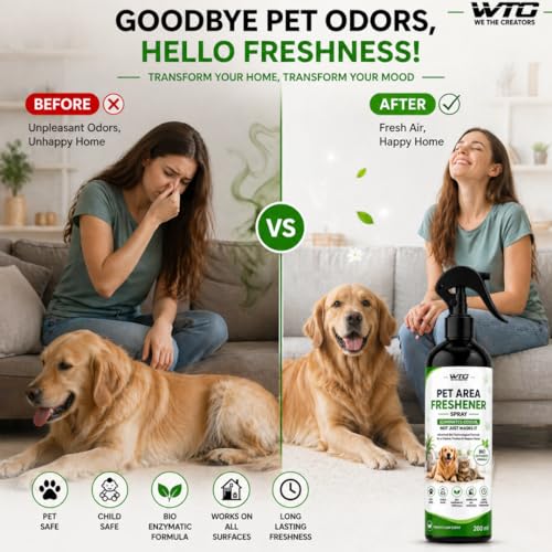 Image of WTC Pet Area Freshener Spray 500ml | Dog & Cat Urine Odor Remover | No Pee No Poop Smell Eliminator | Pet & Child Safe Bio Enzymatic Cleaner | Works on Floor, Sofa, Carpet, Home